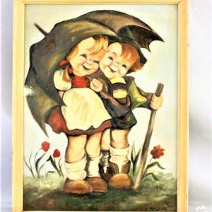 Vintage Hummel "Sunny Hours" L McLean Oil Painting 12 X 10 Vintage